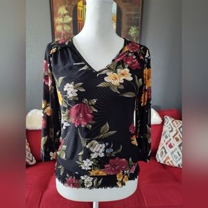 BCX Black floral blouse Size XS Multi color